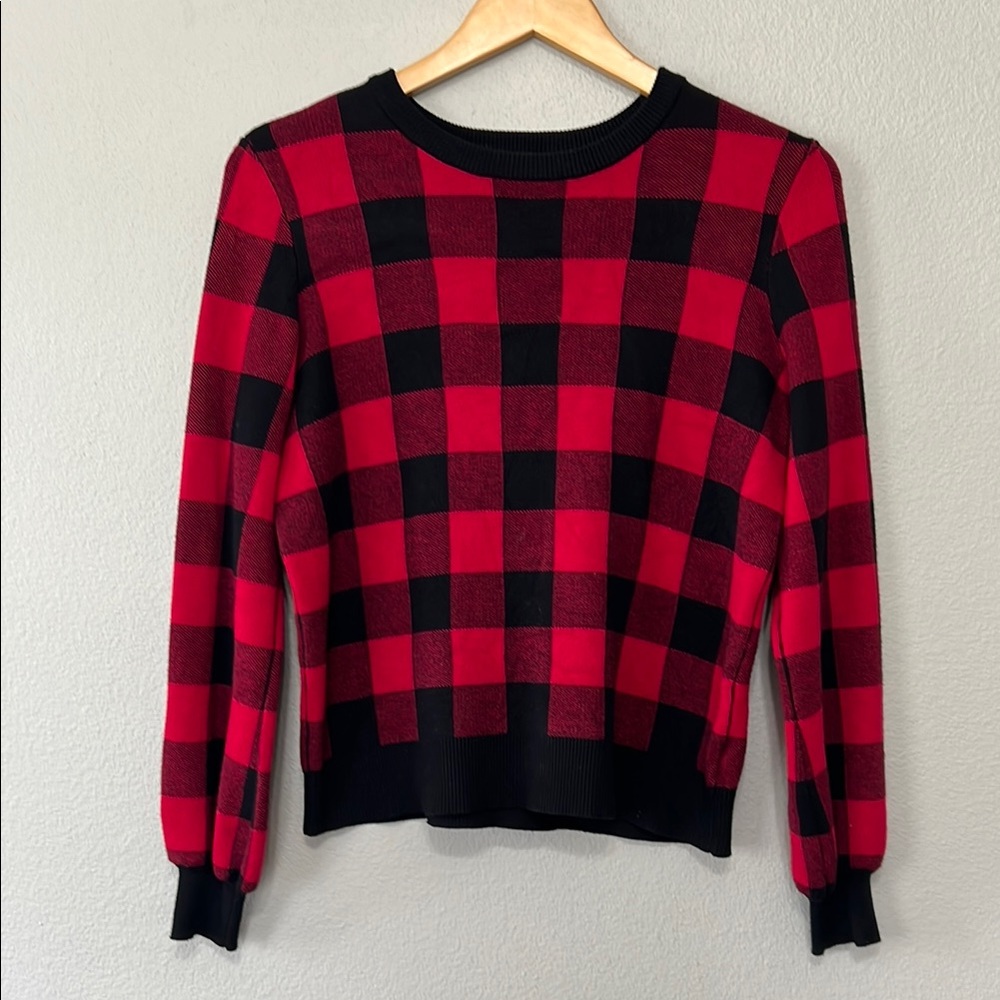 Marled Chic Red Black Women’s Christmas Plaid‎ Sweater Small Long Sleeve